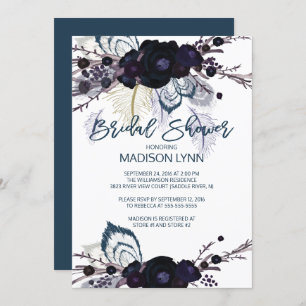 Boho Floral Feather Bridal Shower Invitation