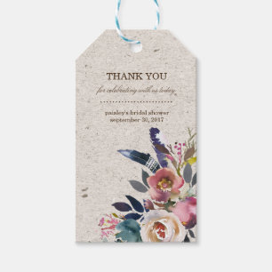 Boho Floral Feather Rustic Shower Favour Tag