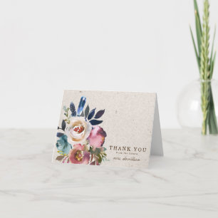 Boho Floral Feather Rustic Shower Thank You Card
