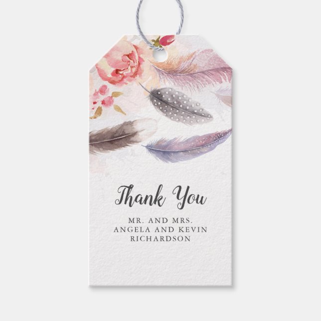 Boho Floral Feathers Gift Tags (Front)
