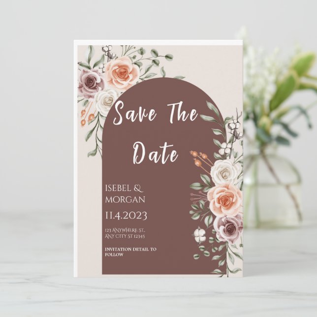 Boho Floral Fête Wedding Invitation Card (Standing Front)