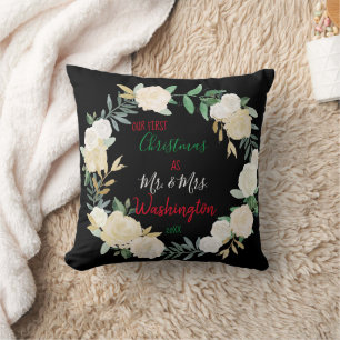 Boho Floral First Christmas Personalised Cushion