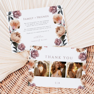 Boho Floral Flat Photo Wedding Thank You Card