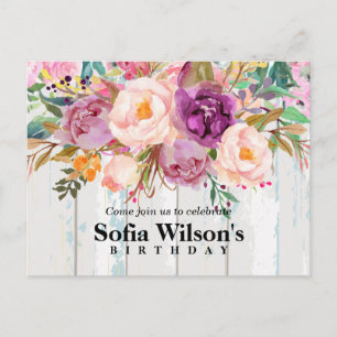 boho floral, flower birthday Postcard invitation