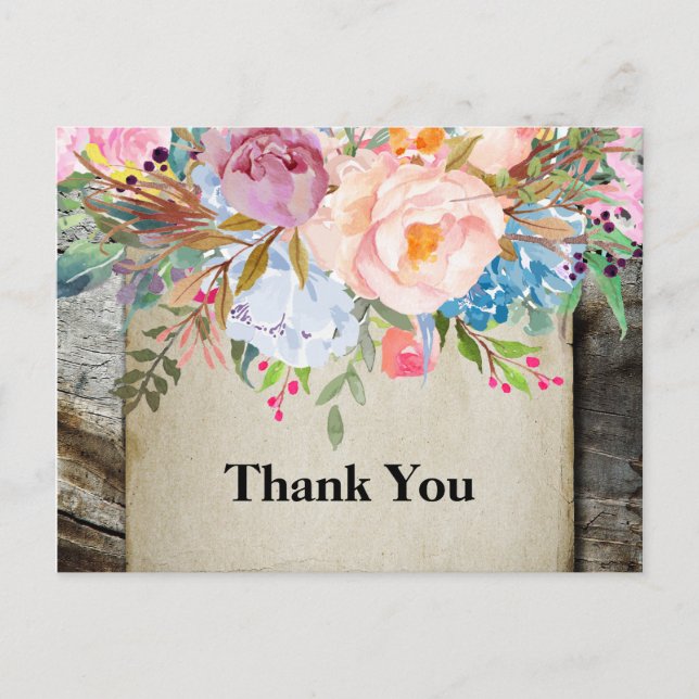 boho floral, flower birthday thank you card (Front)
