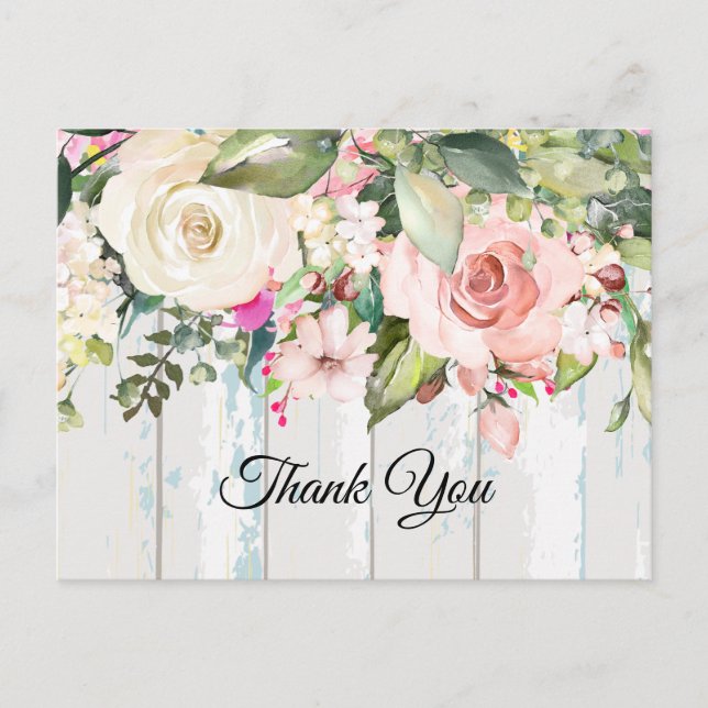 boho floral, flower birthday thank you card (Front)