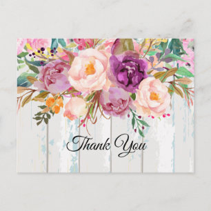 boho floral, flower thank you card