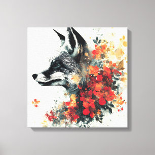 Boho Floral Fox Wildlife Nature Canvas Print