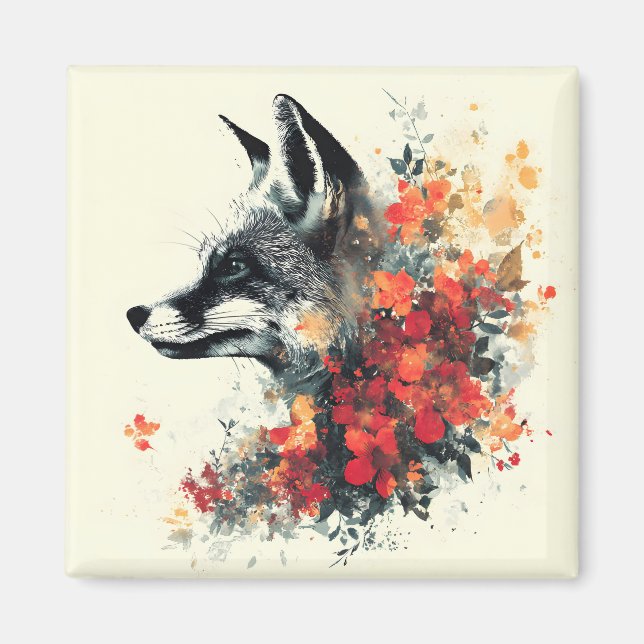 Boho Floral Fox Wildlife Nature Magnet (Front)