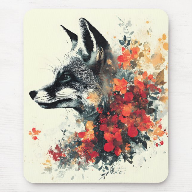 Boho Floral Fox Wildlife Nature Mouse Mat (Front)