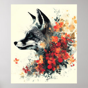 Boho Floral Fox Wildlife Nature Poster