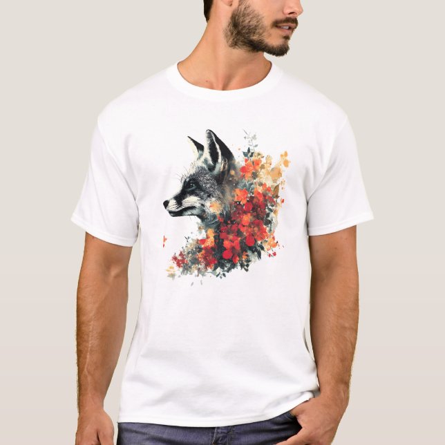 Boho Floral Fox Wildlife Nature T-Shirt (Front)