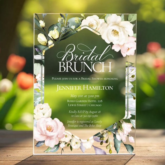 Boho Floral Frame Bridal Brunch Bridal Shower Acrylic Invitations (Creator Uploaded)