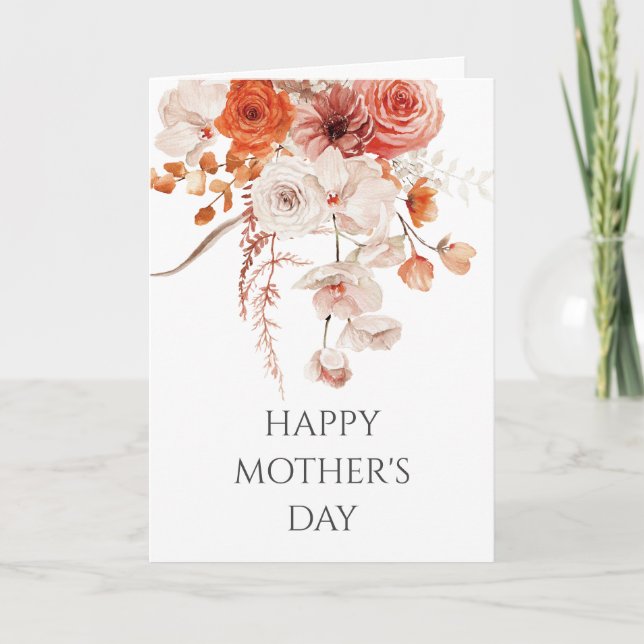 Boho Floral Frame Mother's Day Faux Linen Card (Front)