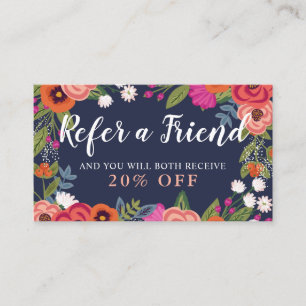 Boho Floral Frame - Navy Blue Refer A Friend Referral Card