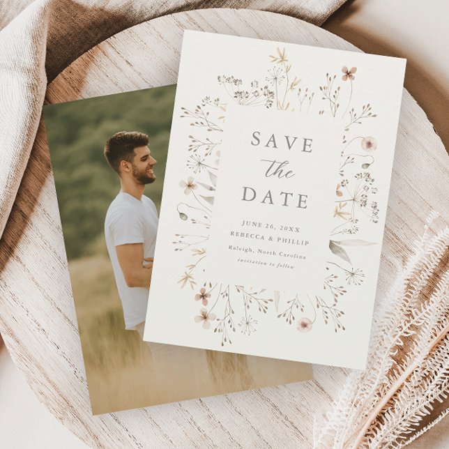 Boho Floral Frame Wildflower Wedding Save The Date (Creator Uploaded)