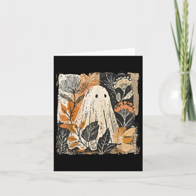 Boho Floral Funny Halloween Fall Ghost Girly Autum Card (Front)