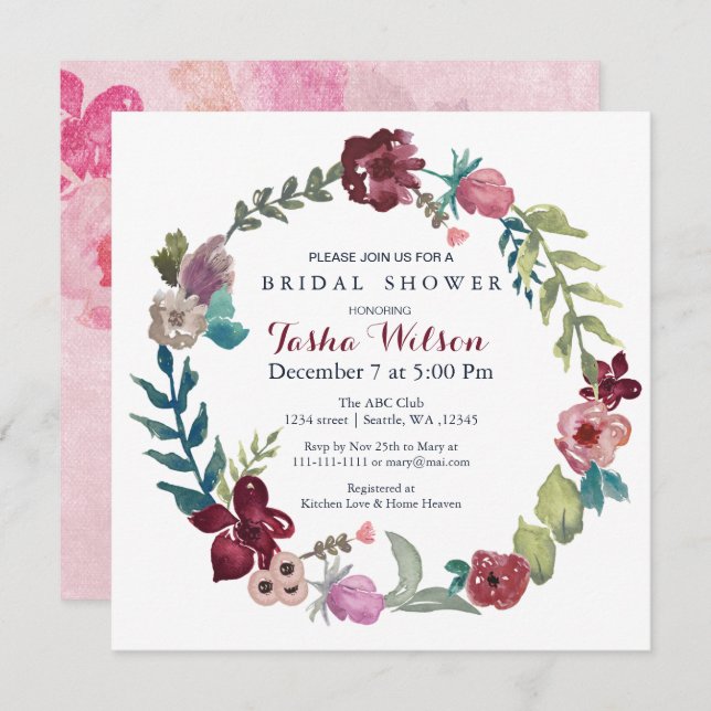Boho Floral Garden Bridal Shower Invitations (Front/Back)