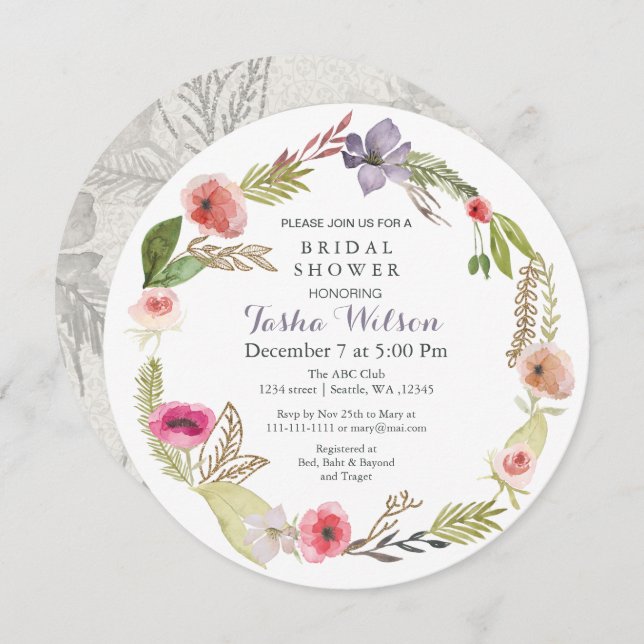 Boho Floral Garden Bridal Shower Invitations (Front/Back)