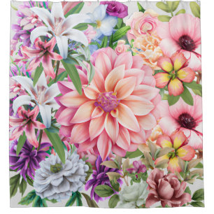 Boho floral garden flowers illustration modern shower curtain