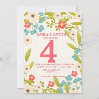 Boho Floral Garden Kid's Birthday Party Invitation