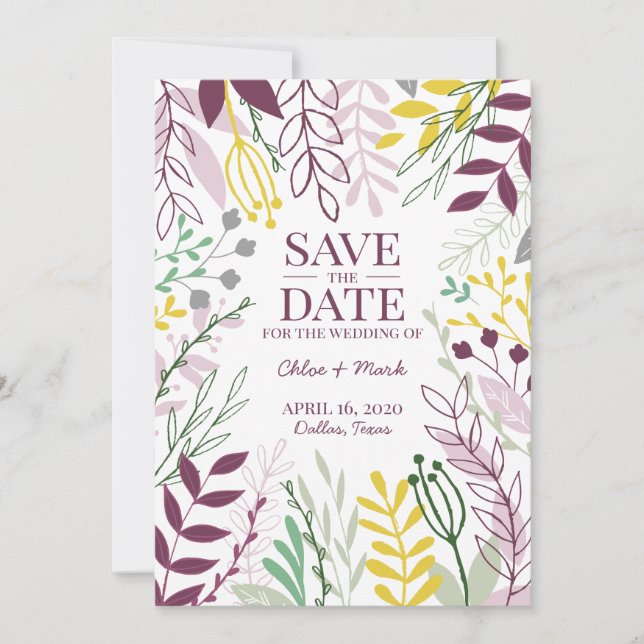 Boho Floral Garden Summer Fall Cassis Saffron Save The Date (Front)
