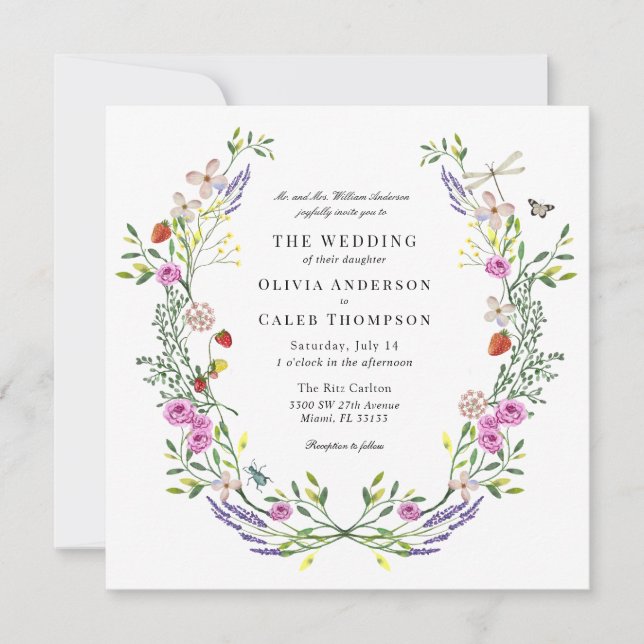 Boho Floral Garden Wedding Invitation (Front)