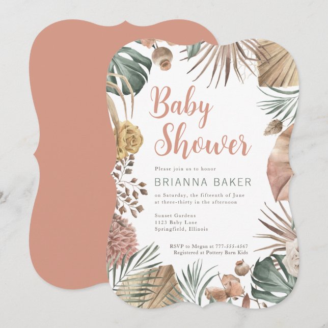 Boho Floral Gender Neutral Baby Shower Invitation (Front/Back)