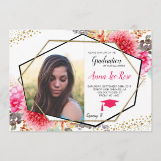 Boho Floral Geometric Gold Graduation Invitation