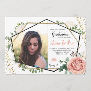 Boho Floral Geometric Gold Graduation Invitation