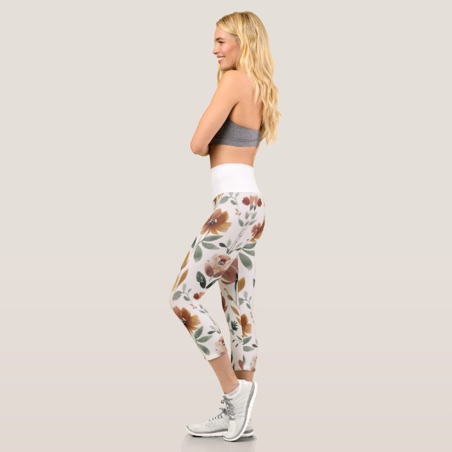 Boho Floral Geometry – Earthy Wildflower Capri Leggings (Left)
