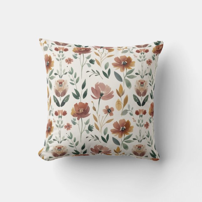 Boho Floral Geometry – Earthy Wildflower Pattern Cushion (Front)