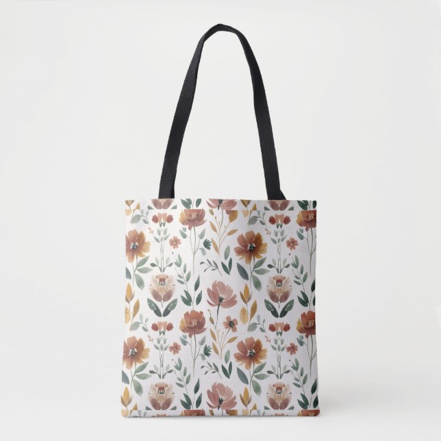 Boho Floral Geometry – Earthy Wildflower Pattern Tote Bag (Front)