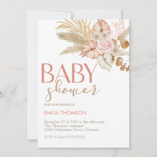Boho Floral Girl Baby Shower Invitation
