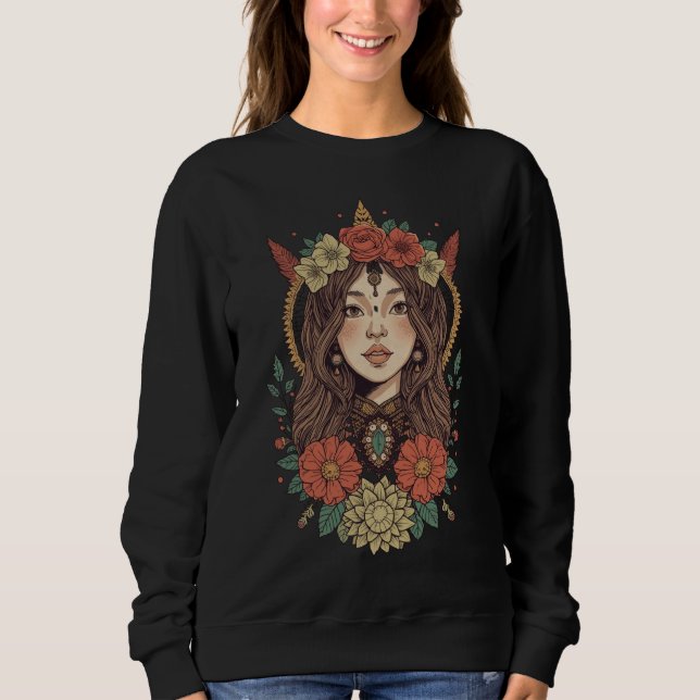 Boho Floral Girl Black Sweatshirt (Front)