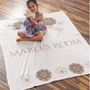 Boho Floral Girl's Monogram Name Fleece Blanket