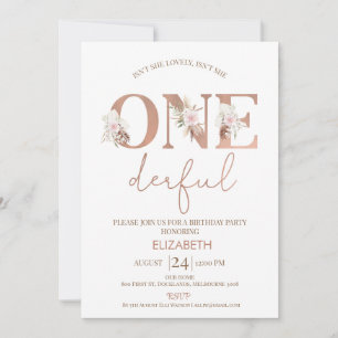 Boho Floral Girls Onederful 1st Birthday Invitation