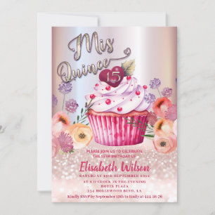 Boho floral Girly cupcake Rose gold glittery Invitation