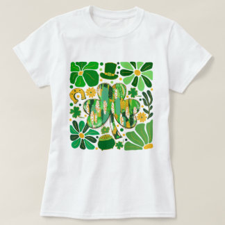 Boho Floral Glitter St Patrick Day Shamrock T-Shirt