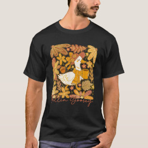 Boho Floral Goose Autumn Season Vintage Cozy Cute  T-Shirt