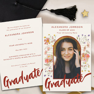 Boho Floral Graduate Photo Arch Modern Script Announcement