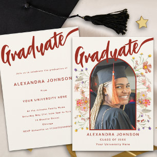 Boho Floral Graduate Photo Script Graduation Party Invitation