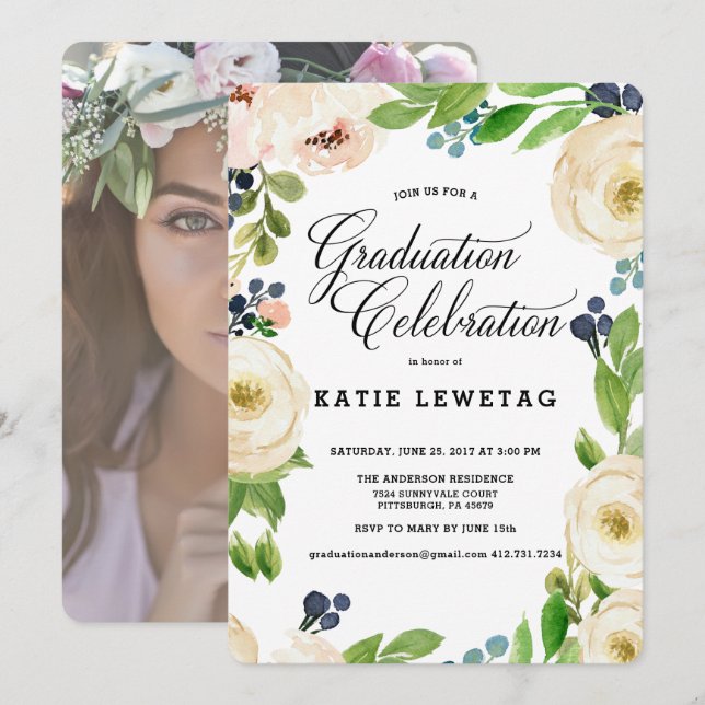 BOHO FLORAL GRADUATION PARTY INVITATION (Front/Back)