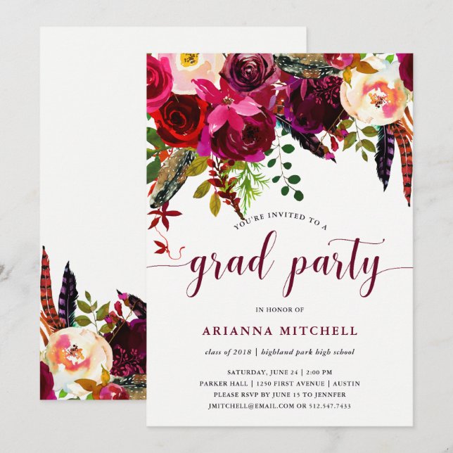 Boho Floral | Graduation Party Invitation (Front/Back)