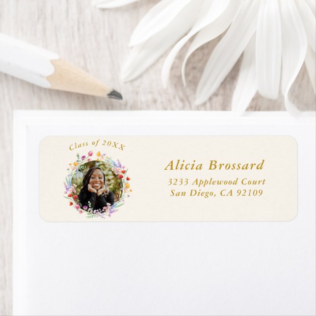 Boho Floral Graduation Photo Return Address Label (Insitu)