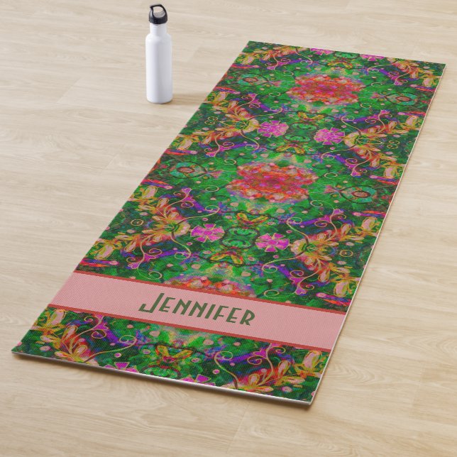 Boho Floral Green Abstract Pretty Inspirivity Yoga Mat (In Situ)