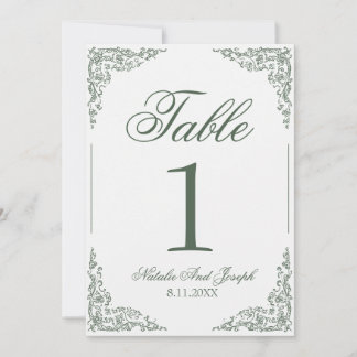 Boho Floral Green Botanical Wedding Table Number