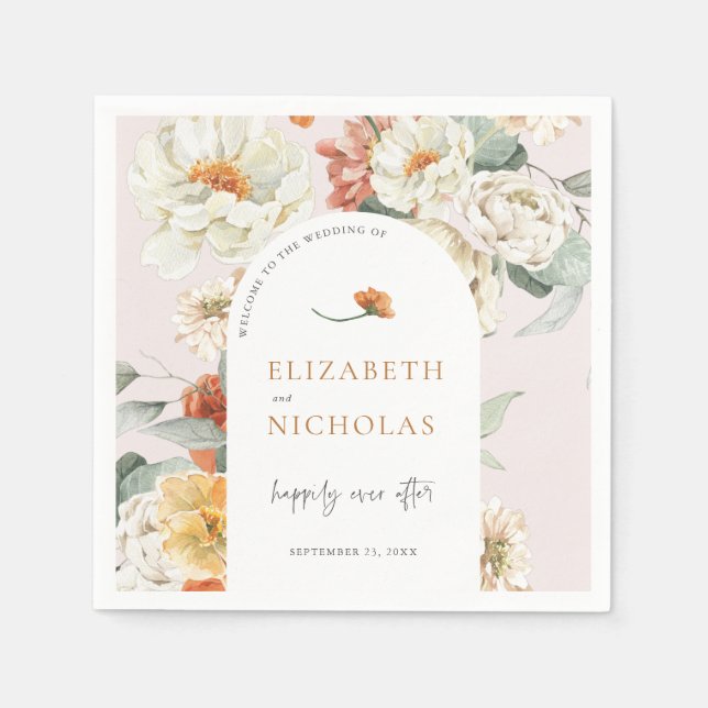 Boho Floral Greenery Botanical Wedding Napkin (Front)