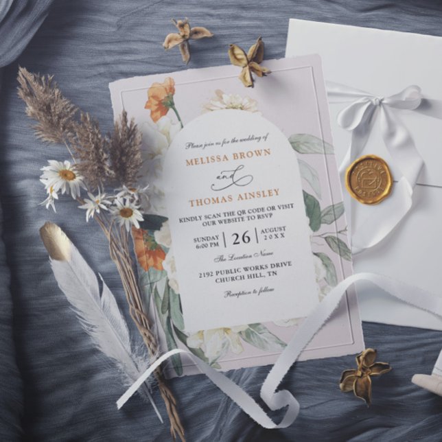 Boho Floral Greenery Budget QR Code Wedding Invitation (Creator Uploaded)