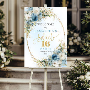 Boho Floral Greenery Gold Sweet 16 Poster
